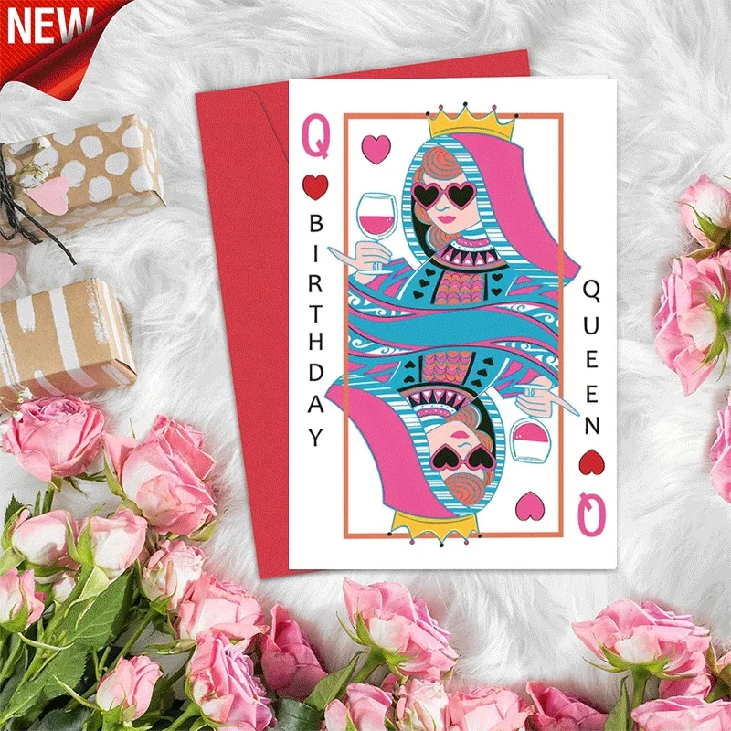 Birthday Queen of Hearts Greeting Card, Fun Playing Card Style Birthday Card for Her, Wine Lover Birthday Gre
Birthday Queen of Hearts Greeting Card, Fun Playing Card Style Birthday Card for Her, Wine Lover Birthday Gre