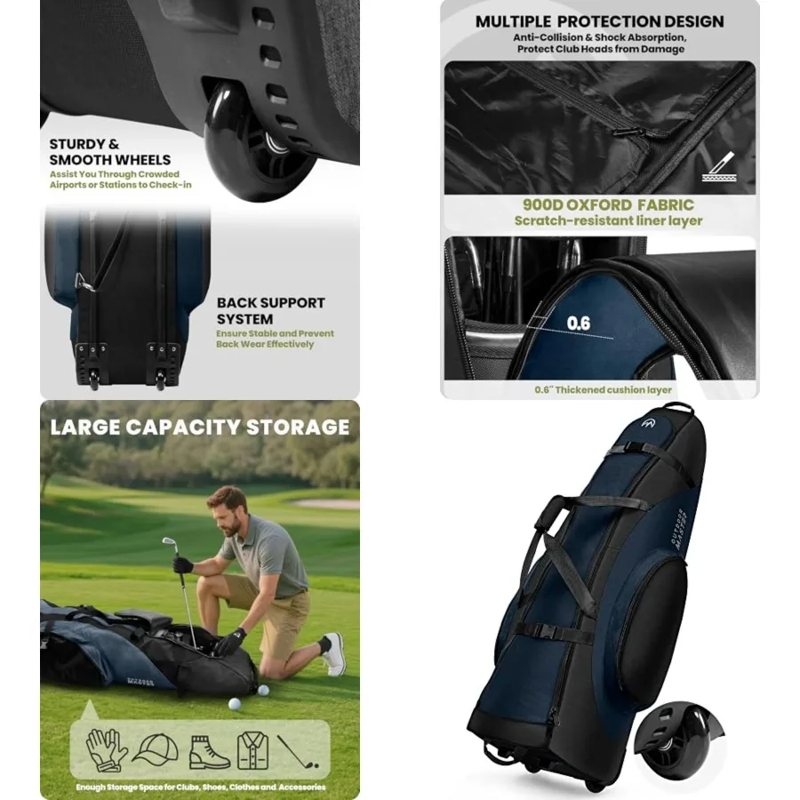 Padded Golf Travel Bag with Reinforced Wheels, 900D Heavy Duty Oxford Wear-Resistant and Waterproof Golf Travel Case, Soft-Side
Padded Golf Travel Bag with Reinforced Wheels, 900D Heavy Duty Oxford Wear-Resistant and Waterproof Golf Travel Case, Soft-Side