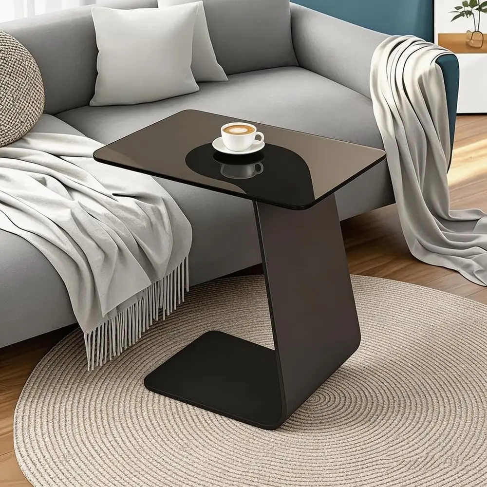 25.5 C-Shaped Glass Top End Table, Black Metal Frame, Space-Saving for Living Room or Bedroom
25.5 C-Shaped Glass Top End Table, Black Metal Frame, Space-Saving for Living Room or Bedroom