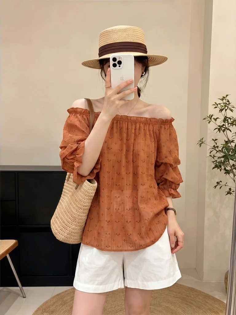 Pumpkin Orange One-Shoulder Short-Sleeve Women's Shirt Lantern Sleeve Loose Fit Korean Style Summer New Arrival plus Size
Pumpkin Orange One-Shoulder Short-Sleeve Women's Shirt Lantern Sleeve Loose Fit Korean Style Summer New Arrival plus Size