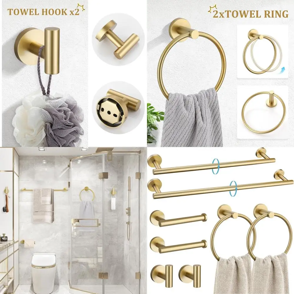24 & 20 Brushed Gold Stainless Steel Bathroom Hardware Set, Wall-Mounted Towel Bar & Accessories
24 & 20 Brushed Gold Stainless Steel Bathroom Hardware Set, Wall-Mounted Towel Bar & Accessories