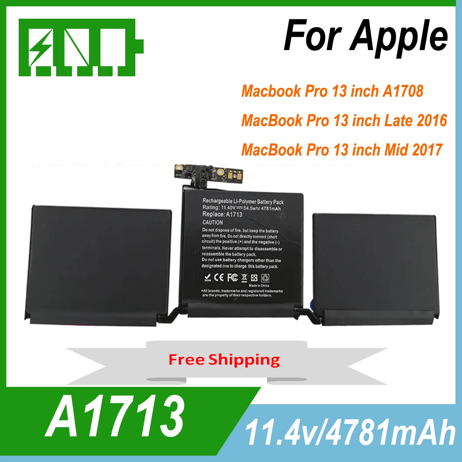 Аккумулятор A1713 для Apple MacBook Pro 13 дюймов A1708 2016 2017 EMC 2978 3164 020-00946 MLL42LL Аккумулятор 4781 мАч
Аккумулятор A1713 для Apple MacBook Pro 13 дюймов A1708 2016 2017 EMC 2978 3164 020-00946 MLL42LL Аккумулятор 4781 мАч