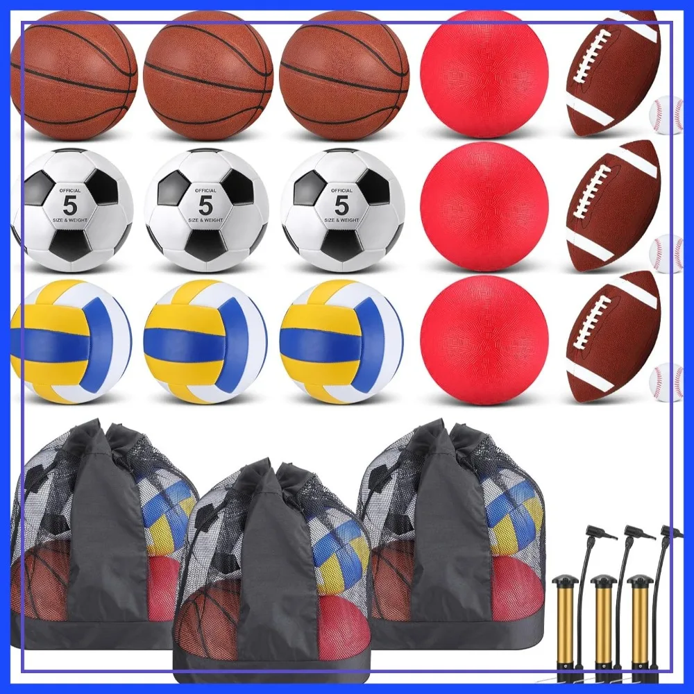 18 Pcs Sport Balls Bulk Set Basketball Football Volleyball Soccer Baseball Playground with Pump Bag for Adults Outdoor Indoor
18 Pcs Sport Balls Bulk Set Basketball Football Volleyball Soccer Baseball Playground with Pump Bag for Adults Outdoor Indoor
