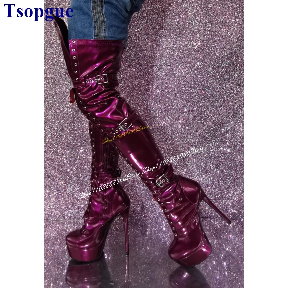 Thigh High Purple Buckle Strap Platform Boots Stilettos High Heel Women Shoes Side Zipper Round Toe 2024 Zapatos Para Mujere
Thigh High Purple Buckle Strap Platform Boots Stilettos High Heel Women Shoes Side Zipper Round Toe 2024 Zapatos Para Mujere