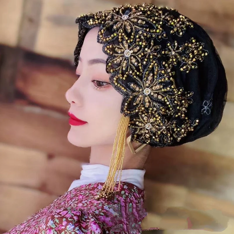Women Tassel Lace Cap Embroidery Bonnet Beads Mesh Beanies Muslim Hijab Islam Headscarf Wedding Party Head Wrap Hair Loss Hat
Women Tassel Lace Cap Embroidery Bonnet Beads Mesh Beanies Muslim Hijab Islam Headscarf Wedding Party Head Wrap Hair Loss Hat