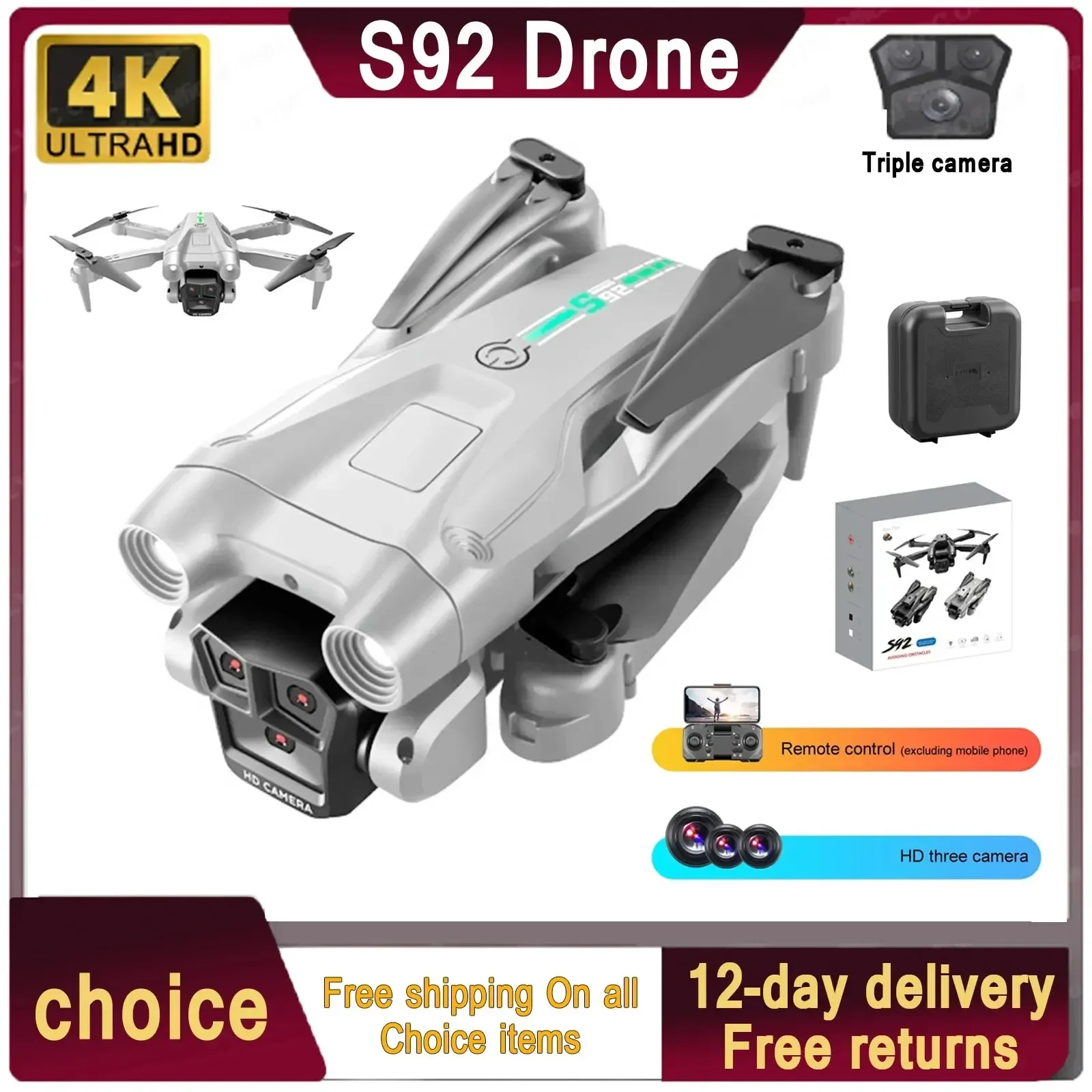2024 S92 HD 4K Drone with High Grip, Foldable, Mini RC, WiFi, Aerial Photography, Four-wheel Vehicle, Toys, Helicopter Camera
2024 S92 HD 4K Drone with High Grip, Foldable, Mini RC, WiFi, Aerial Photography, Four-wheel Vehicle, Toys, Helicopter Camera