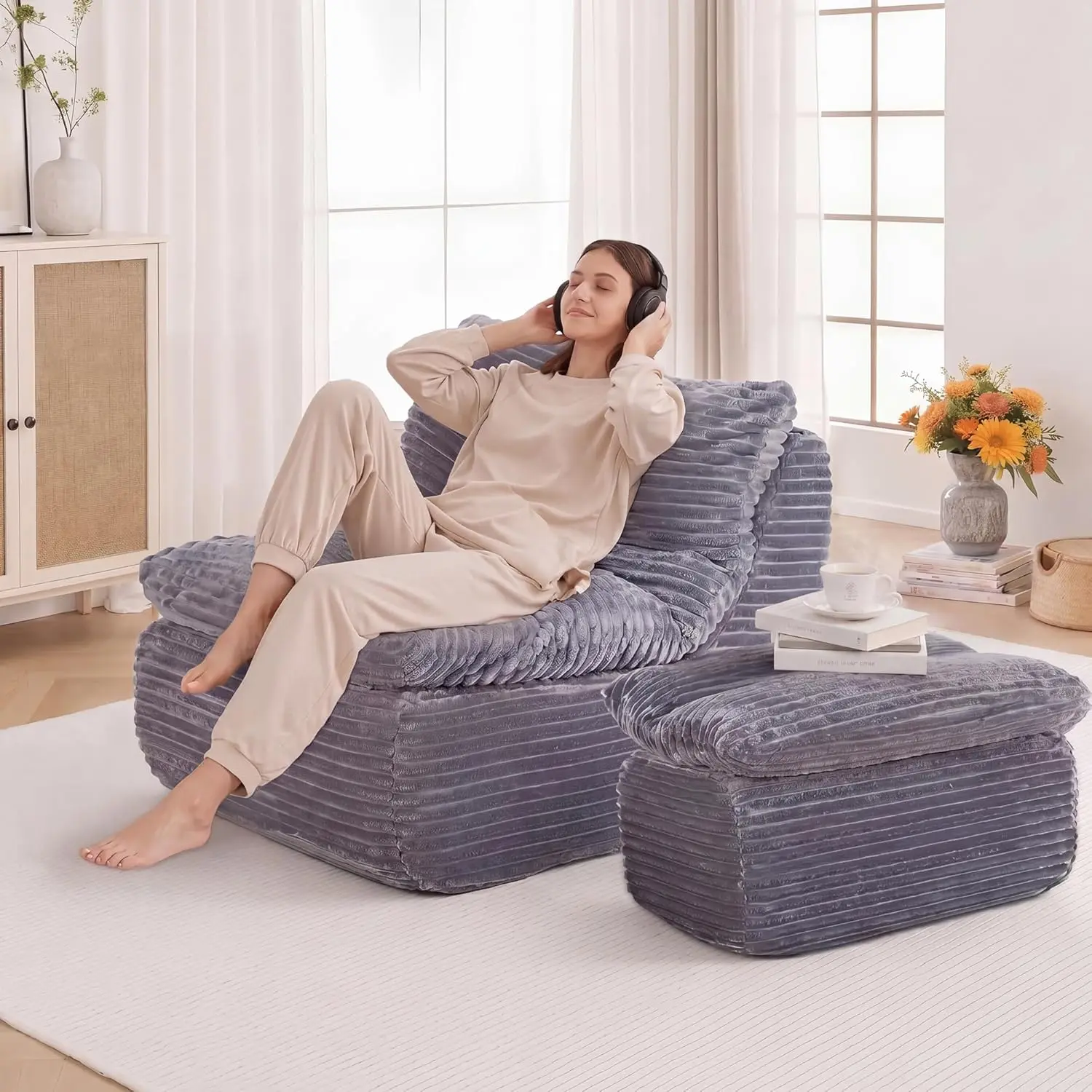 Boneless Chaise Lounge Bean Bag Chair Memory Foam Back Support Sofa Bed Living Room Bedroom Office Apartment, Customized
Boneless Chaise Lounge Bean Bag Chair Memory Foam Back Support Sofa Bed Living Room Bedroom Office Apartment, Customized