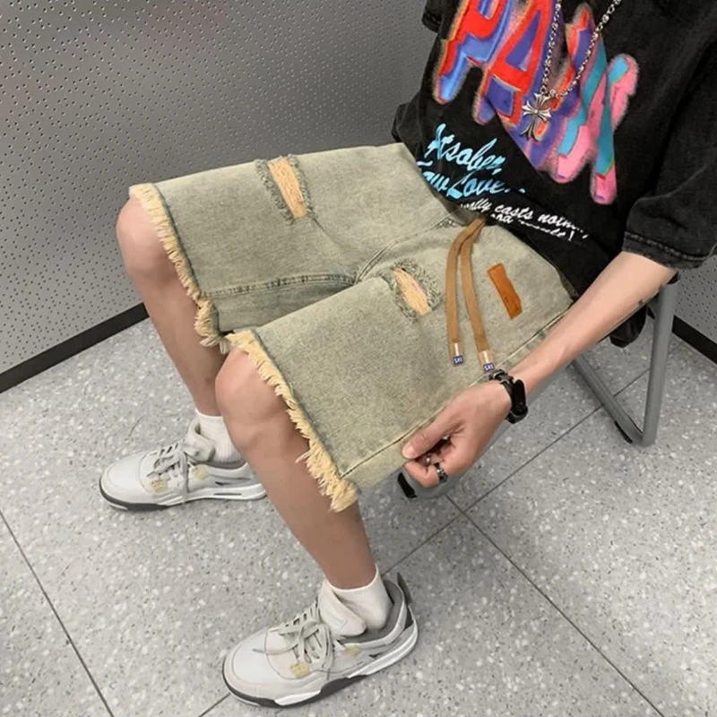 Men's Ripped Denim Shorts Washed Frayed Jean Shorts American Streetwear Summer Casual Knee Length Shorts with Holes
Men's Ripped Denim Shorts Washed Frayed Jean Shorts American Streetwear Summer Casual Knee Length Shorts with Holes