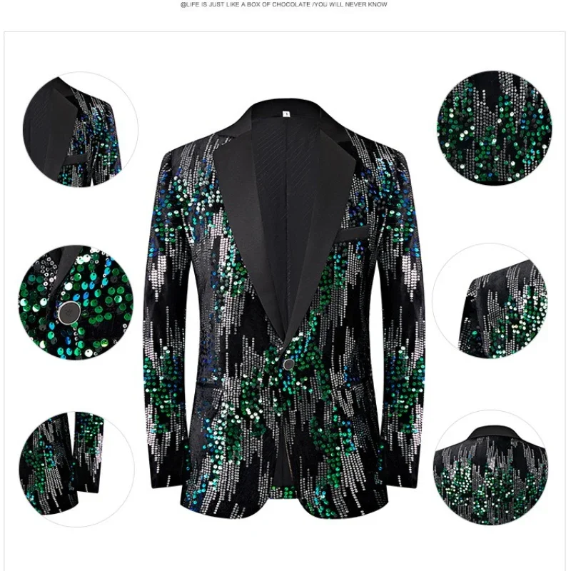 2025 Flat Velvet Black Background Silver Green Sequins Blazers for Men, Prom Singer Anchor Stage Performance Men's Dress Jacket
2025 Flat Velvet Black Background Silver Green Sequins Blazers for Men, Prom Singer Anchor Stage Performance Men's Dress Jacket