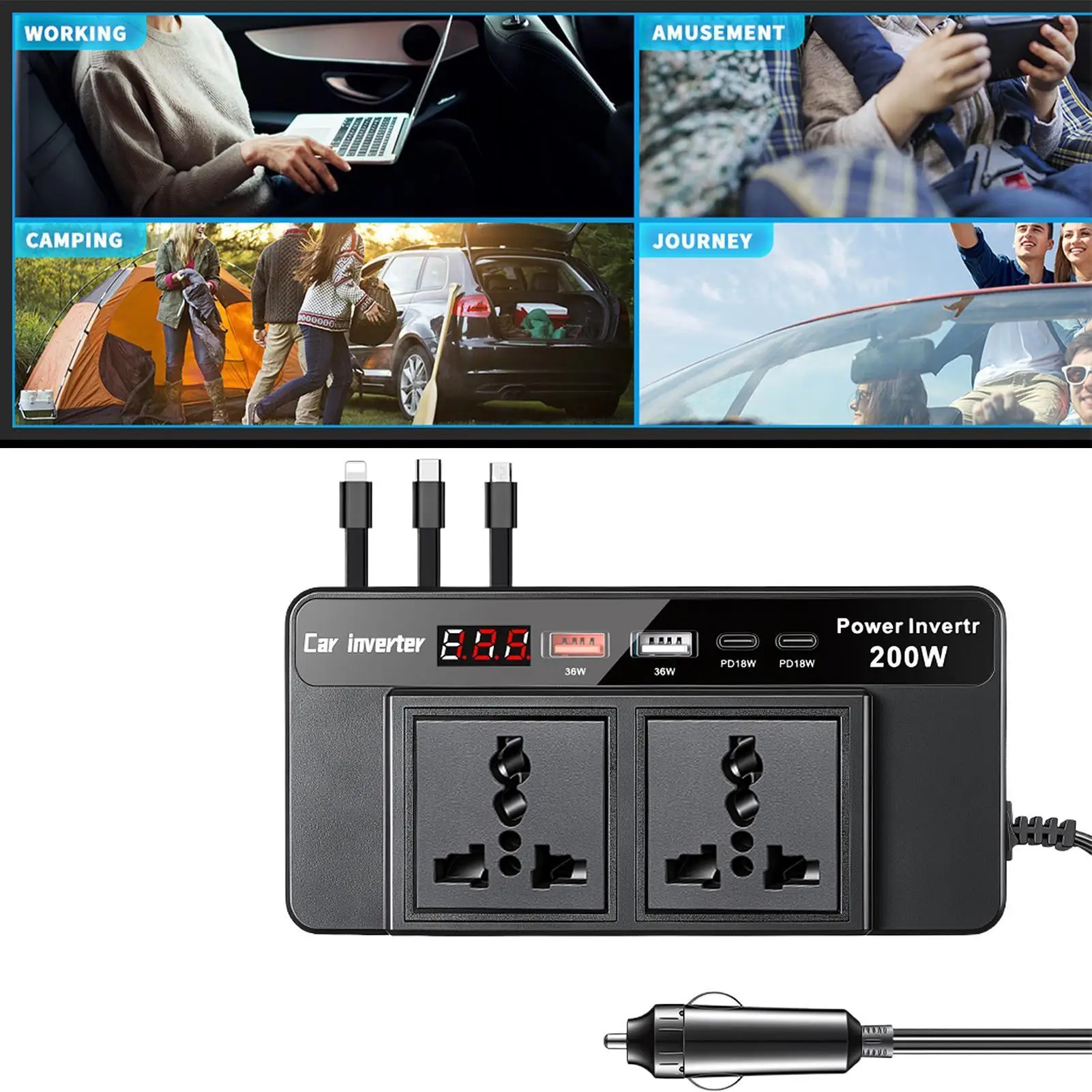 Power Inverter For Car DC 12V To AC 110V Inverter 200W Power Converters For Phone Laptop Vehicle RV Truck Camping Road Trip
Power Inverter For Car DC 12V To AC 110V Inverter 200W Power Converters For Phone Laptop Vehicle RV Truck Camping Road Trip