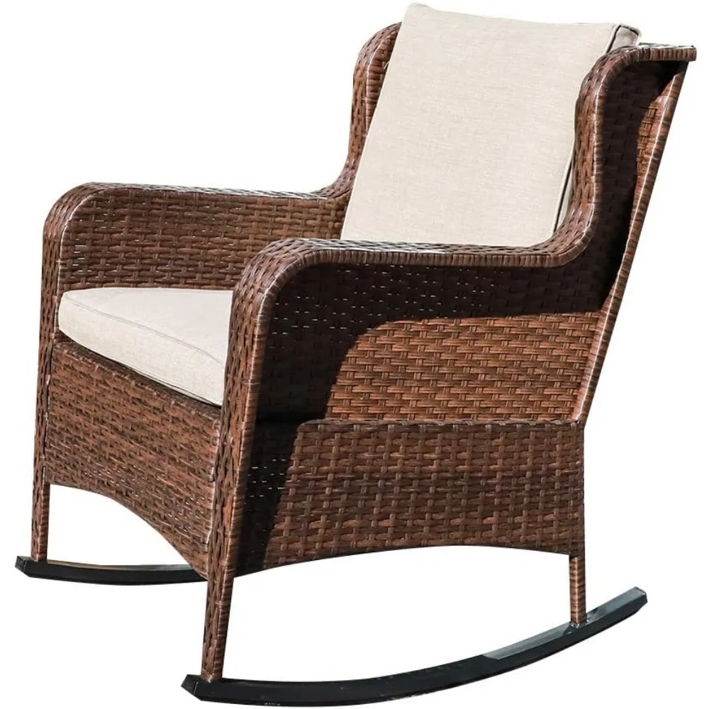 Outdoor Resin Wicker Rocking Chair with Olefin Cushions, Patio Yard Furniture Club Rocker Chair, Brown Wicker & Beige Cushions
Outdoor Resin Wicker Rocking Chair with Olefin Cushions, Patio Yard Furniture Club Rocker Chair, Brown Wicker & Beige Cushions