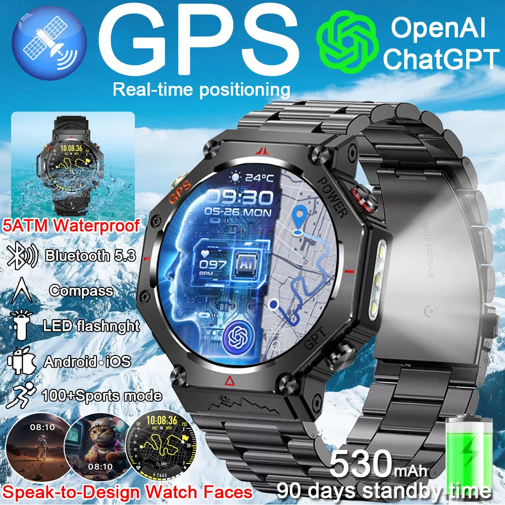 2025 ChatGPT AI Assistant GPS Smart Watch 5ATM Waterproof Built-in Dual-band GNSS Compass Military Sport Smartwatch Men Woman
2025 ChatGPT AI Assistant GPS Smart Watch 5ATM Waterproof Built-in Dual-band GNSS Compass Military Sport Smartwatch Men Woman
