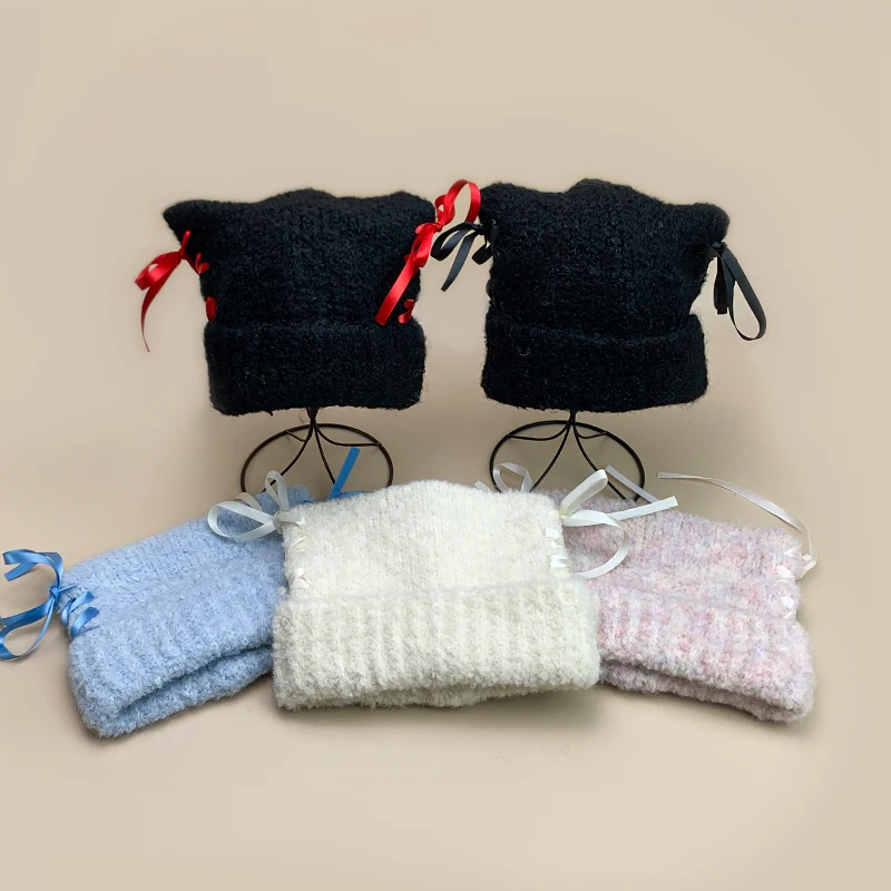 Women Sweet Cute Bow Ribbon Cat Ears Wool Knitted Hats Autumn and Winter New Warm Versatile Outdoor Fashion Thickened Beanies
Women Sweet Cute Bow Ribbon Cat Ears Wool Knitted Hats Autumn and Winter New Warm Versatile Outdoor Fashion Thickened Beanies