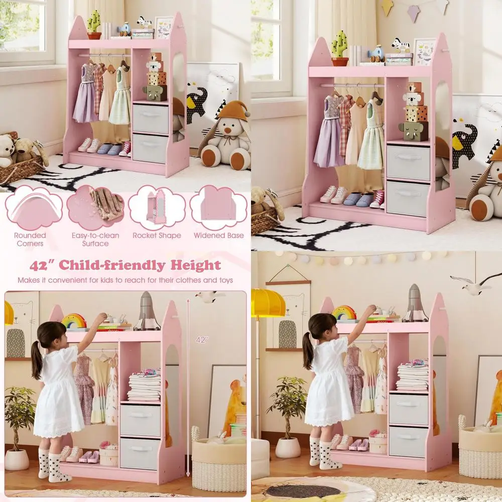 Children's Mirrored Storage Unit with Clothes Rack, Shelves, Fabric Bins, and Wardrobe for Playroom and Bedroom
Children's Mirrored Storage Unit with Clothes Rack, Shelves, Fabric Bins, and Wardrobe for Playroom and Bedroom