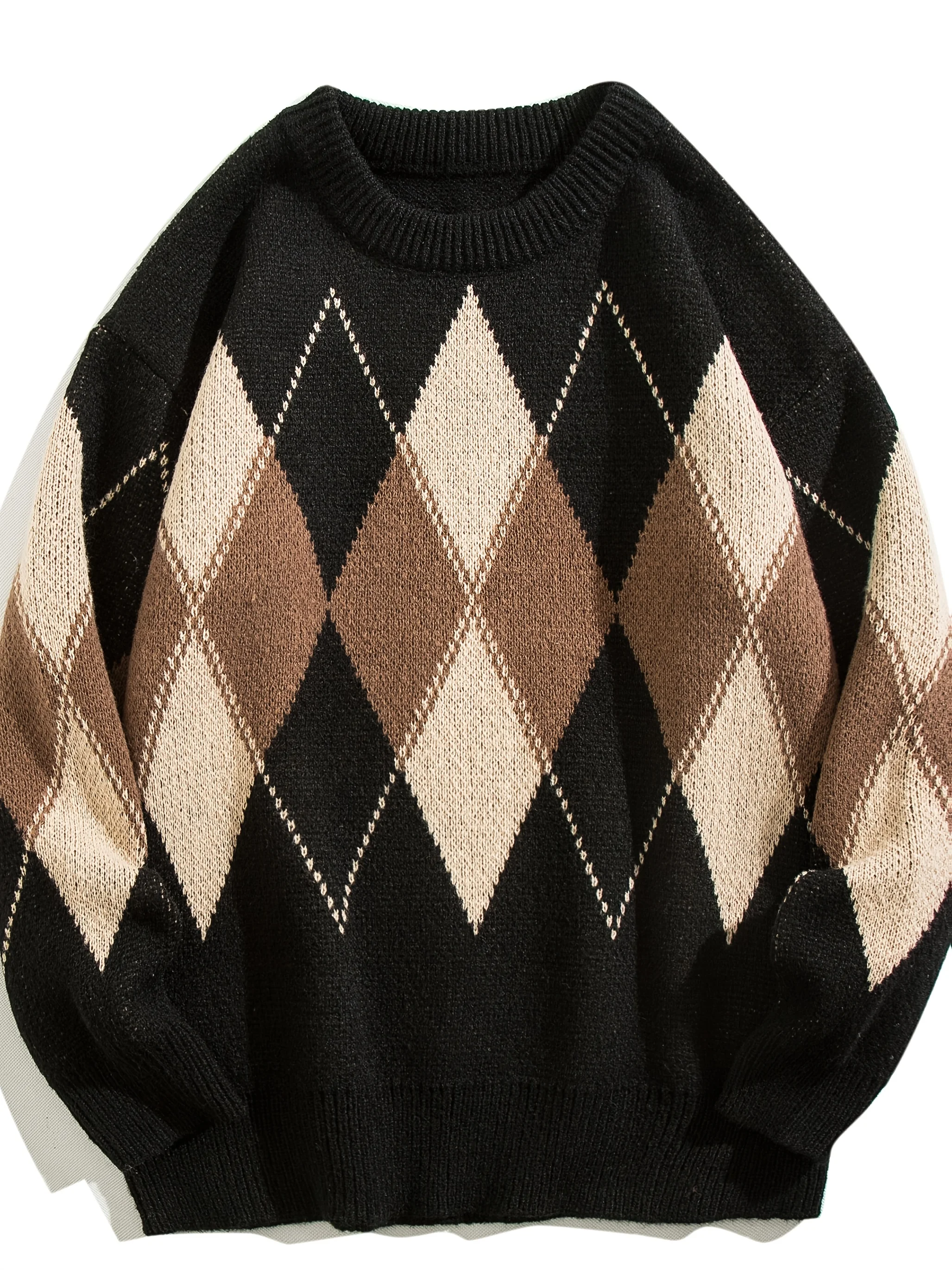 Geometric Pattern Patchwork Sweater, Casual and Versatile Retro Pullover Knitwear, Lazy Style Couple's Round-Neck Warm Clothing
Geometric Pattern Patchwork Sweater, Casual and Versatile Retro Pullover Knitwear, Lazy Style Couple's Round-Neck Warm Clothing