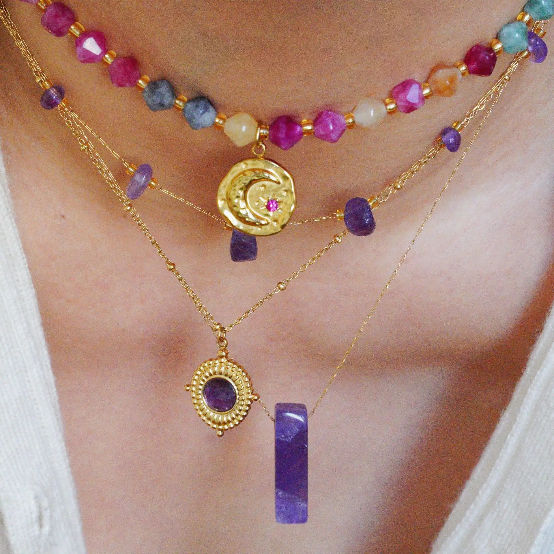 V. Stainless Steel Elliptical Embossed Amethyst Mixed Color Bead Handmade Necklace Fashion Jewelry Making Wholesale
V. Stainless Steel Elliptical Embossed Amethyst Mixed Color Bead Handmade Necklace Fashion Jewelry Making Wholesale
