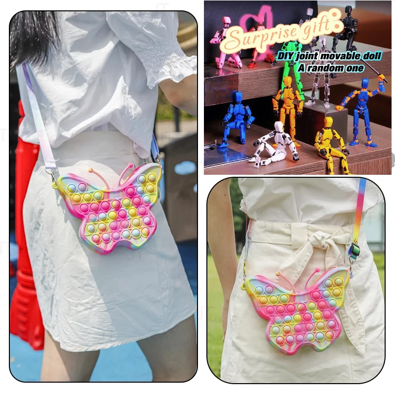Butterfly Shoulder Bag with Rainbow Cloud Pop Itting Purse For Girls Sensory Fidget Toy Silicone Shoulder Bag Push
Butterfly Shoulder Bag with Rainbow Cloud Pop Itting Purse For Girls Sensory Fidget Toy Silicone Shoulder Bag Push
