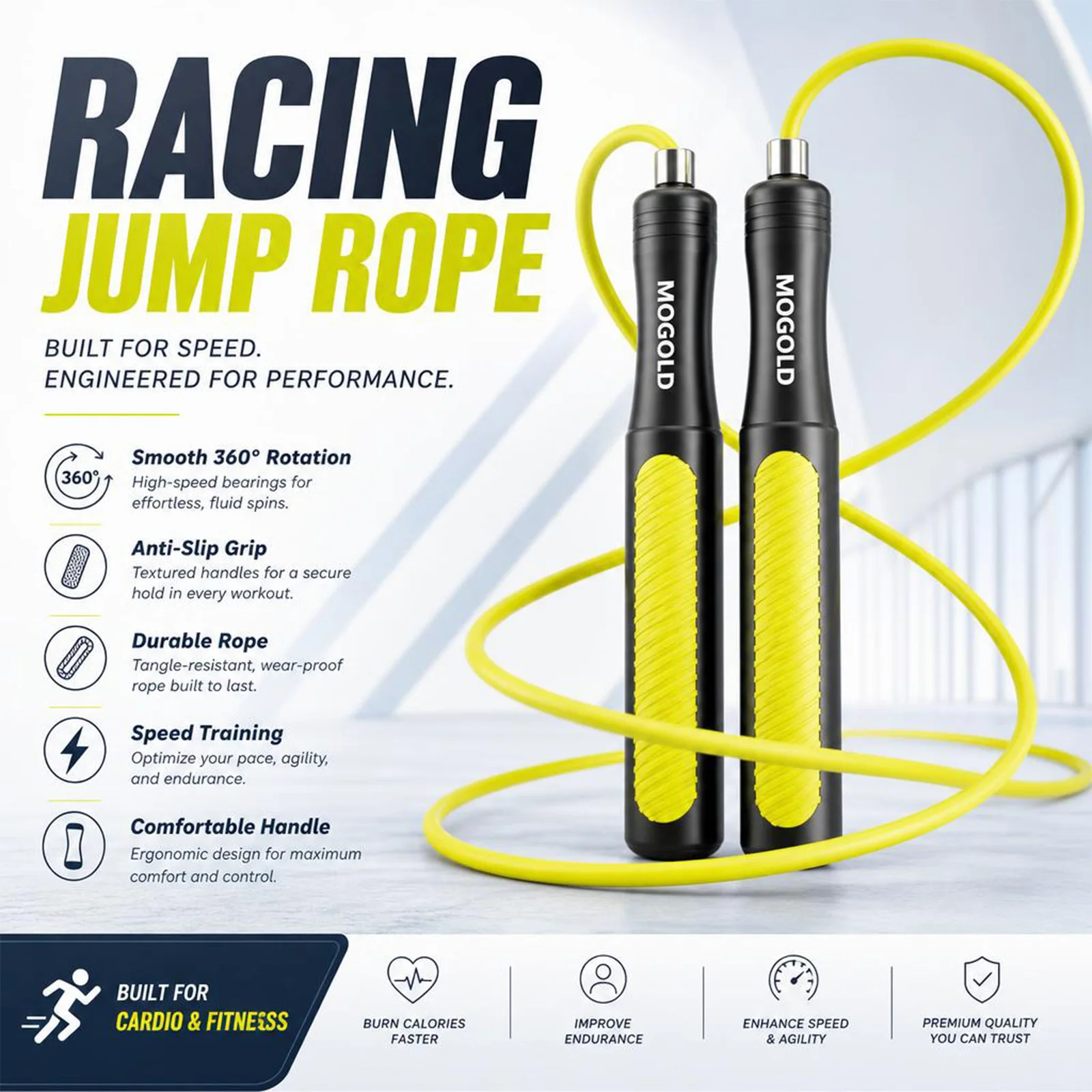 MOGOLD Professional Speed Skipping Rope – Inner Steel Core, No Tangles, Sturdy Durable, Non-Slip Grip | Fitness Fat Loss
MOGOLD Professional Speed Skipping Rope – Inner Steel Core, No Tangles, Sturdy Durable, Non-Slip Grip | Fitness Fat Loss