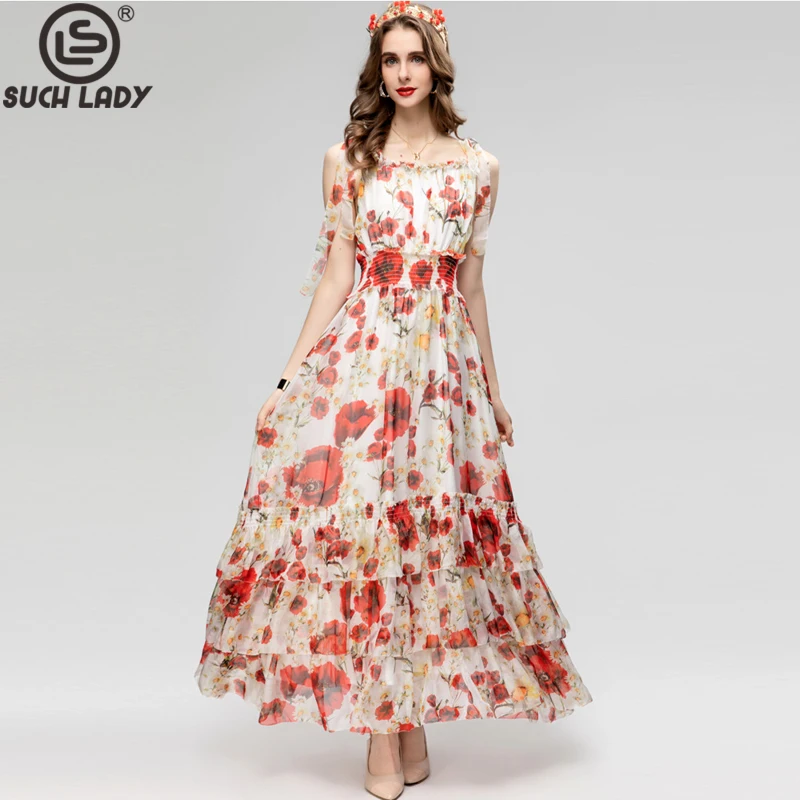 Women's Runway Dress Spaghetti Straps Floral Printed Tiered Ruffles Fashion Designer Party Prom Vestidos
Women's Runway Dress Spaghetti Straps Floral Printed Tiered Ruffles Fashion Designer Party Prom Vestidos