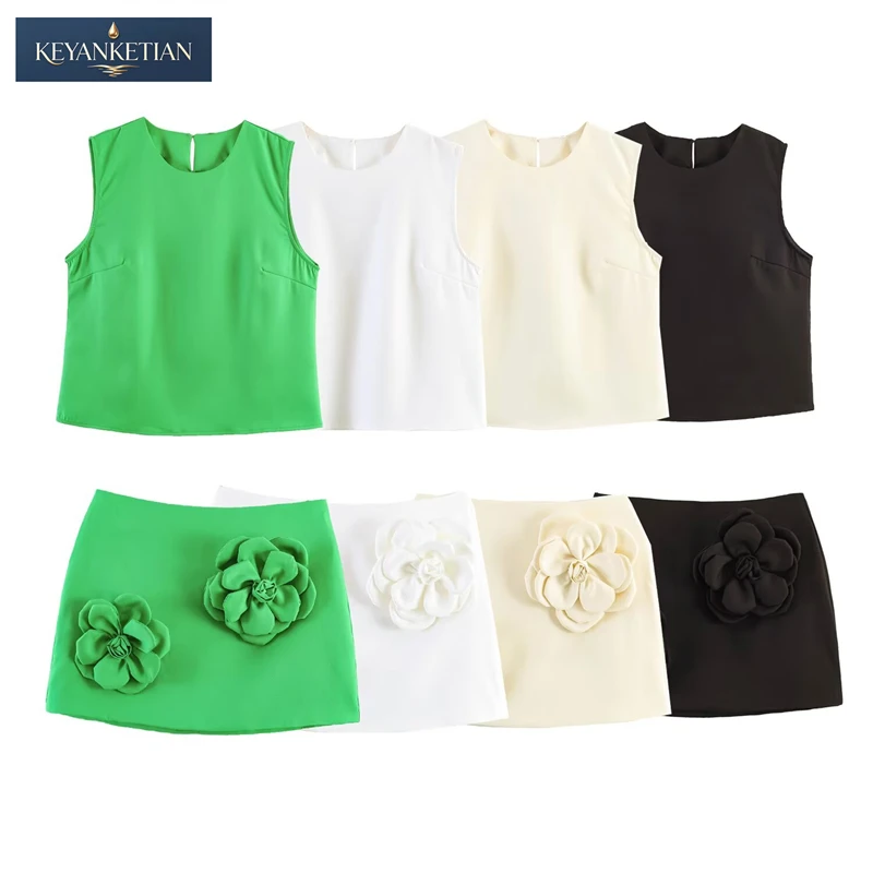 KEYANKETIAN 2026 Summer Coquette Chic Solid Matching Set Slim Fit Back Keyhole Sleeveless Blouse 3D Flower High Waist Skirt
KEYANKETIAN 2026 Summer Coquette Chic Solid Matching Set Slim Fit Back Keyhole Sleeveless Blouse 3D Flower High Waist Skirt