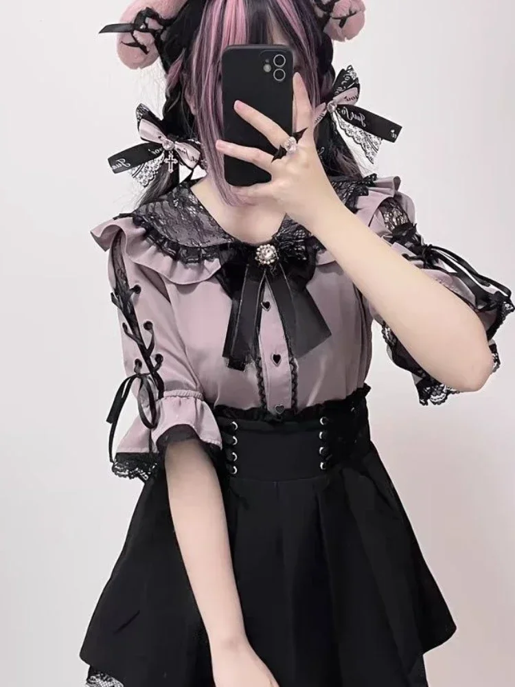 MEXZT Kawaii Bow Pink Shirts Women Japanese Jk Lolita Lace Patchwork White Blouses Summer Y2K Aesthetic Flare Short Sleeve Tops
MEXZT Kawaii Bow Pink Shirts Women Japanese Jk Lolita Lace Patchwork White Blouses Summer Y2K Aesthetic Flare Short Sleeve Tops
