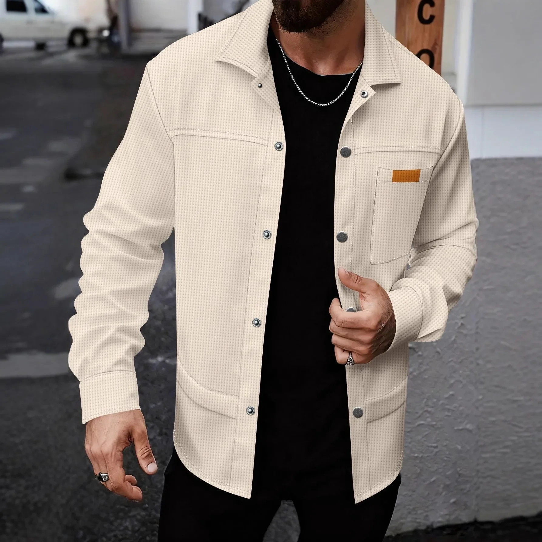 Men's Vintage Textured Work Shirt Jacket Casual Button Down Utility Shacket Long Sleeve Streetwear Overcoat with Pocket Patch
Men's Vintage Textured Work Shirt Jacket Casual Button Down Utility Shacket Long Sleeve Streetwear Overcoat with Pocket Patch