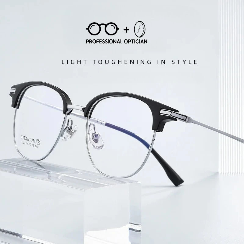 Pure Titanium Black Silver Eyebrow Line IP Plating Myopia Hyperopia Astigmatism Anti Blue Light Prescription Optical Glasses
Pure Titanium Black Silver Eyebrow Line IP Plating Myopia Hyperopia Astigmatism Anti Blue Light Prescription Optical Glasses