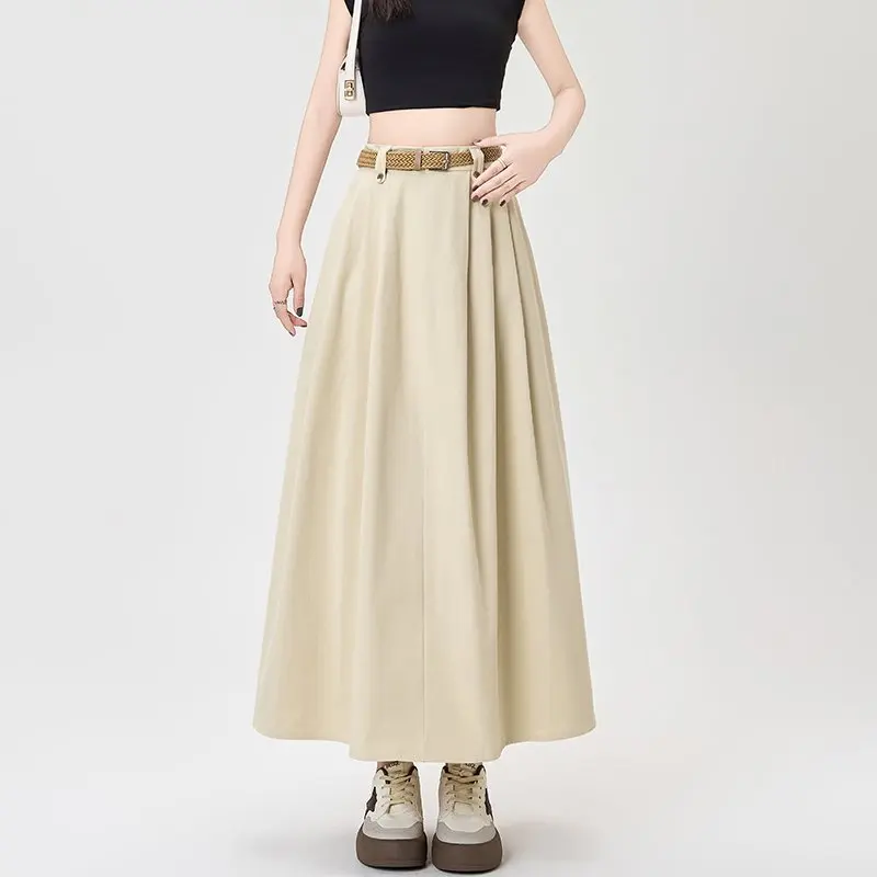 Qiukichonson Mid Long Skirts Womens Washed Cotton Skirt 2025 Spring Korean Vintage High Waist Ruffle Pleated Skirts With Belt 
Qiukichonson Mid Long Skirts Womens Washed Cotton Skirt 2025 Spring Korean Vintage High Waist Ruffle Pleated Skirts With Belt