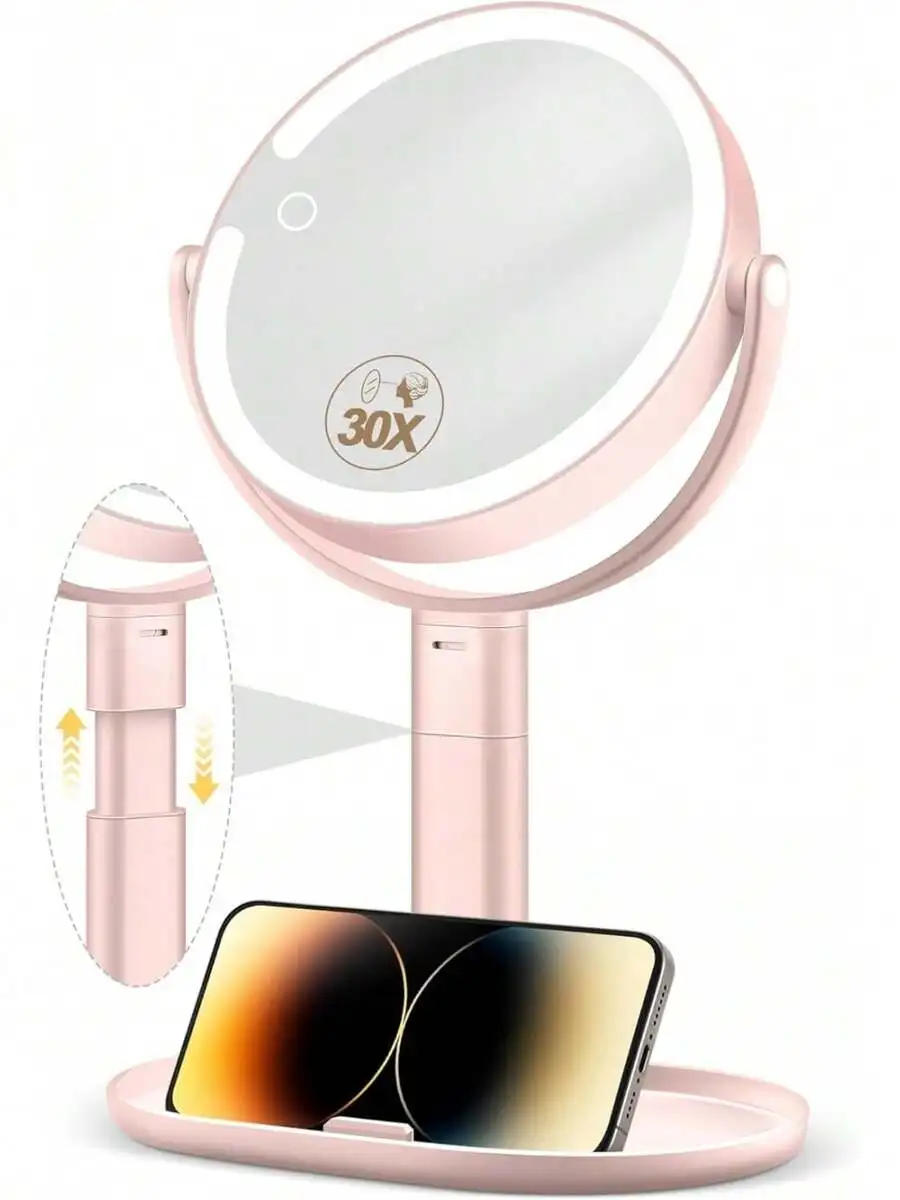 Lighted Makeup Mirror With 30X Magnification And Adjustable Height
Lighted Makeup Mirror With 30X Magnification And Adjustable Height