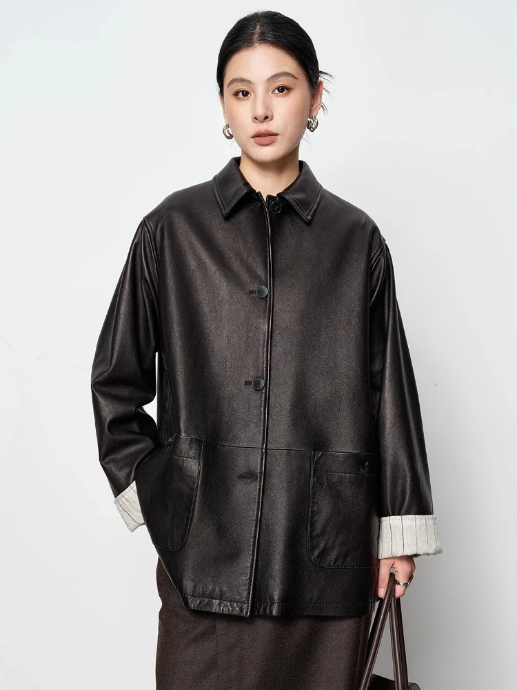 Casual Black Genuine Leather Jackets for Women Spring Autumn 2026 New High-end Simple Vintage Loose Soft Real Sheepskin Coat
Casual Black Genuine Leather Jackets for Women Spring Autumn 2026 New High-end Simple Vintage Loose Soft Real Sheepskin Coat