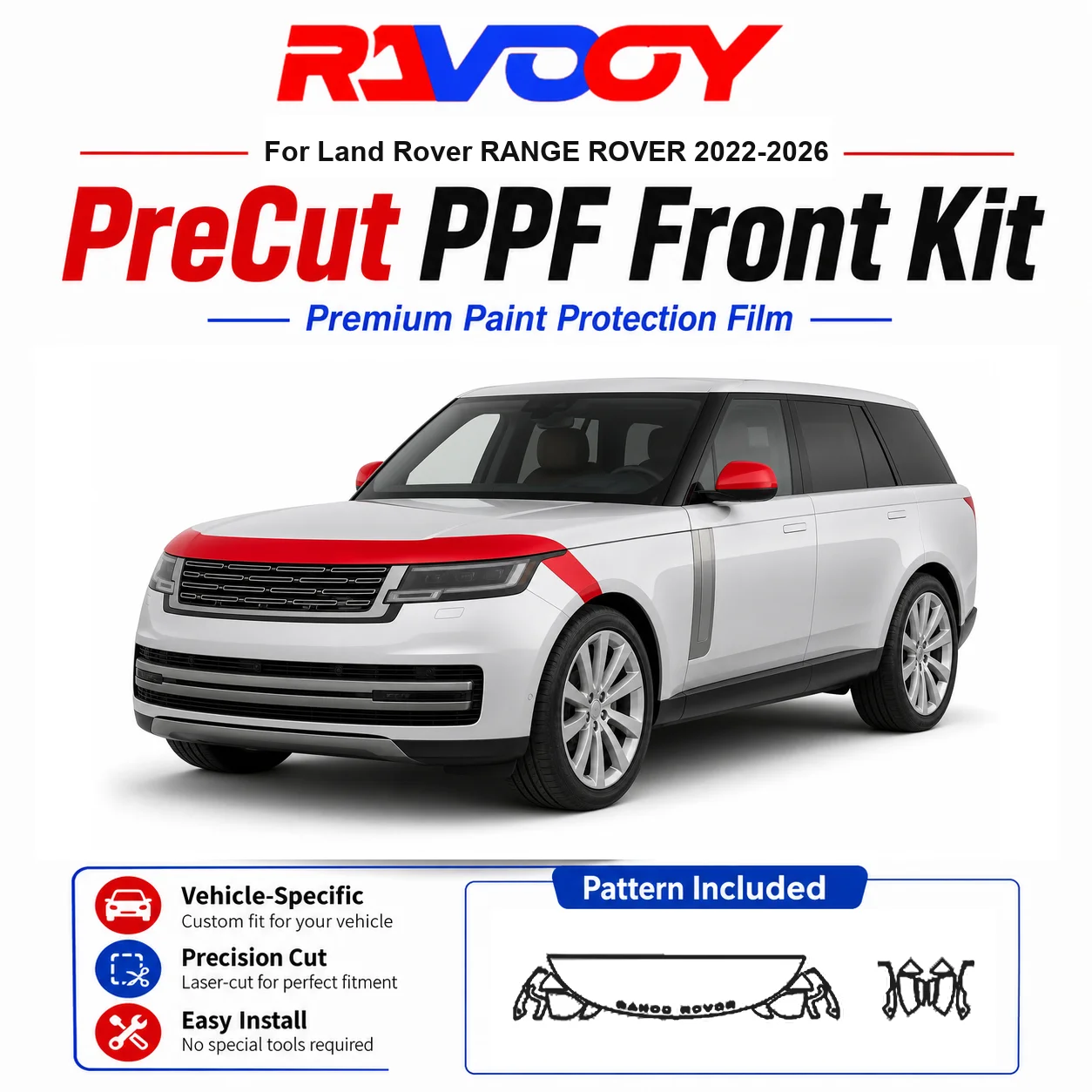 8.5mil TPU Precut PPF Kit For Land Rover RANGE ROVER 2022-2026 - Hood, Fenders & Mirror Set - Self-Healing Clear Bra Film
8.5mil TPU Precut PPF Kit For Land Rover RANGE ROVER 2022-2026 - Hood, Fenders & Mirror Set - Self-Healing Clear Bra Film