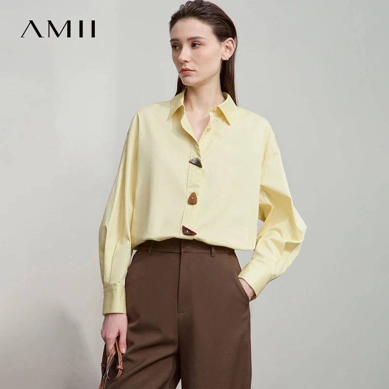 AMII 2025 Autumn Shirts Minimalism Tops 100% Cotton Long Sleeves Solid Shirt Office Lady Buttons Pullovers Blouse 12523091
AMII 2025 Autumn Shirts Minimalism Tops 100% Cotton Long Sleeves Solid Shirt Office Lady Buttons Pullovers Blouse 12523091