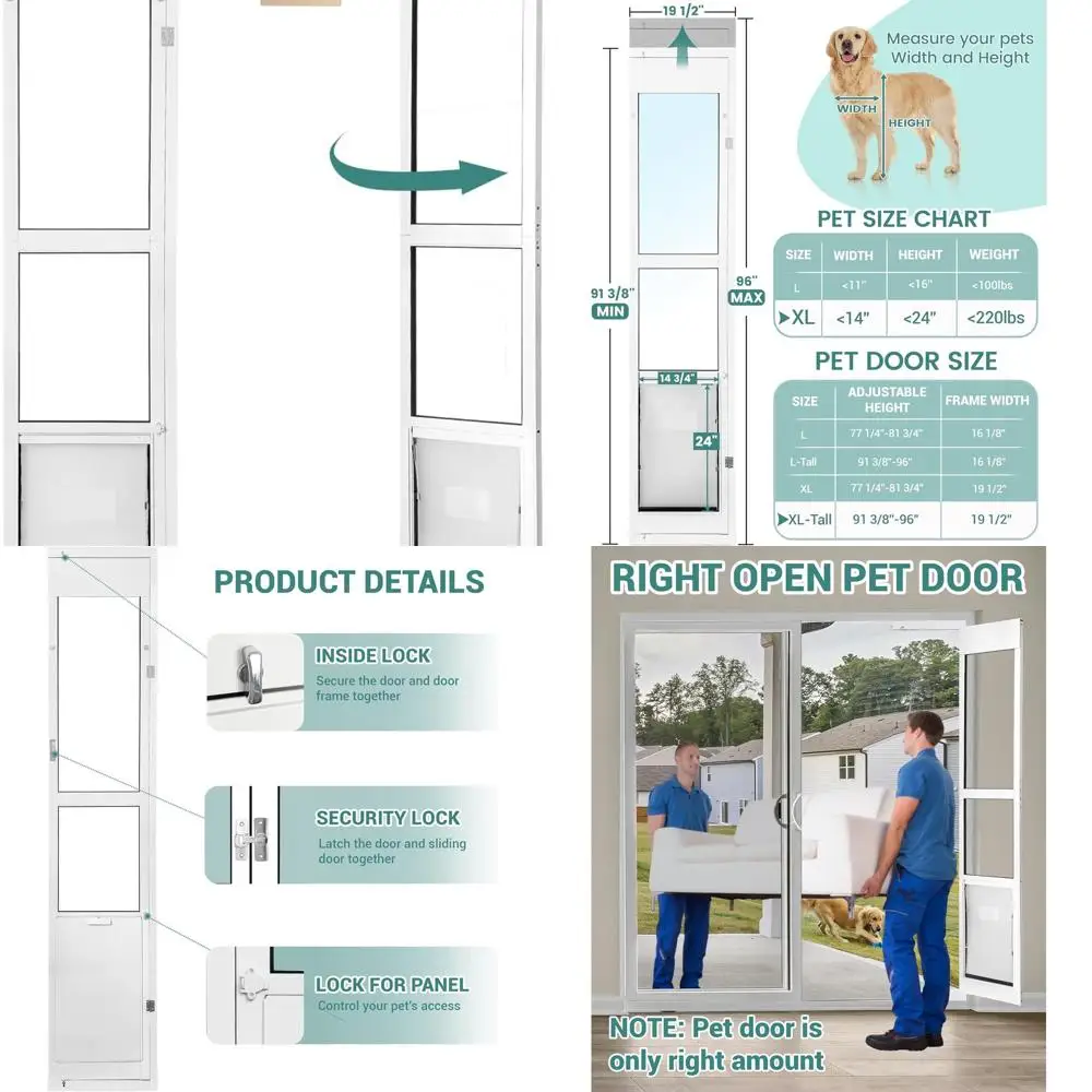96" Extra Large Dog Door for Sliding Glass Door - XL Doggy Door for Sliding Door Dog Door Insert - Right Open Amount from Inside
96" Extra Large Dog Door for Sliding Glass Door - XL Doggy Door for Sliding Door Dog Door Insert - Right Open Amount from Inside