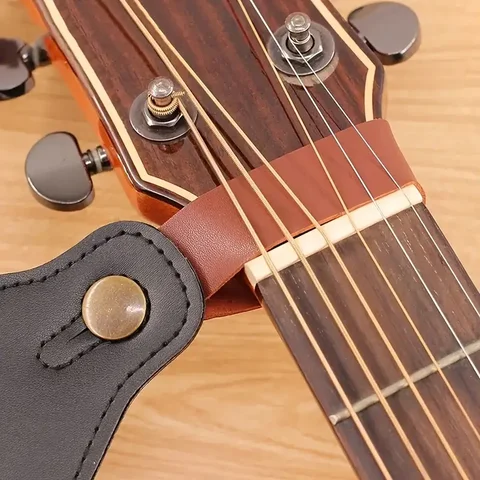 Guitar Strap Button Headstock Adapter - 1 pc. Vintage Leather with Latch for Ukuleles, Bass, Acoustic, and Electric Guitars.