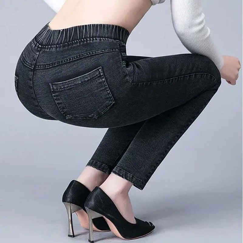 Spring Autumn Elastic Band High Waist Pencil Pants Denim Breathable Black Casual Trousers Streetwear Fashion Women Skinny Jeans
Spring Autumn Elastic Band High Waist Pencil Pants Denim Breathable Black Casual Trousers Streetwear Fashion Women Skinny Jeans