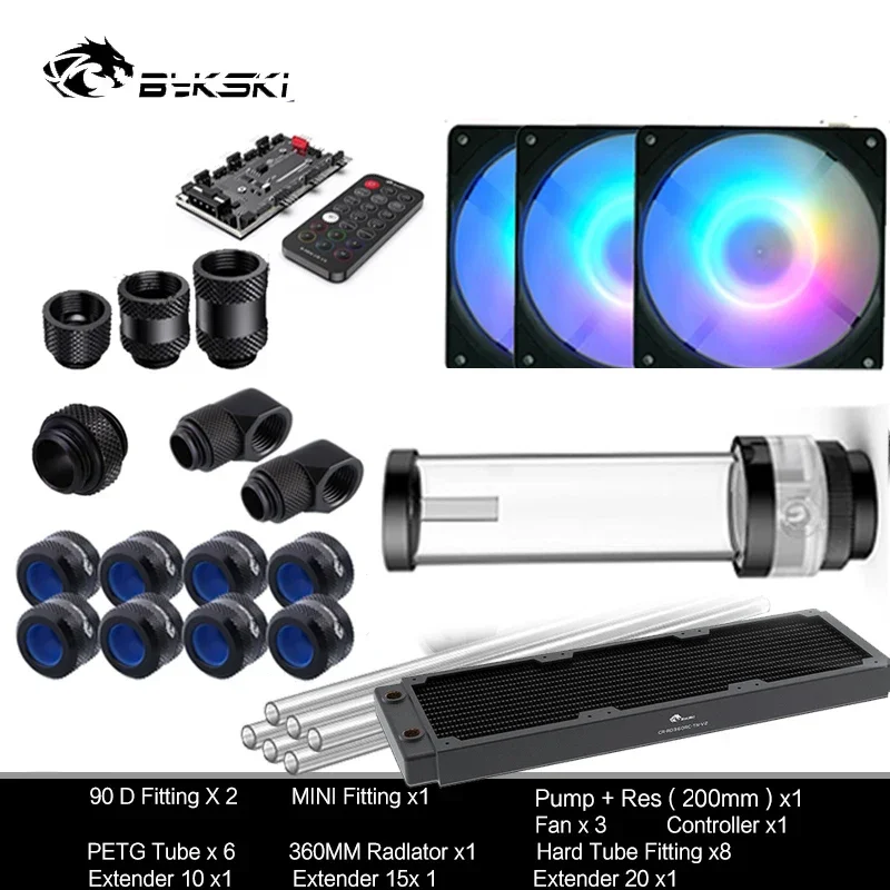 BYKSKI Hose&Hard Tube PC Gamer Water Cooling Kit Water Pump Fan 360mm/240mm Radiator CPU/GPU System Cooler G1/4' Fittings
BYKSKI Hose&Hard Tube PC Gamer Water Cooling Kit Water Pump Fan 360mm/240mm Radiator CPU/GPU System Cooler G1/4' Fittings