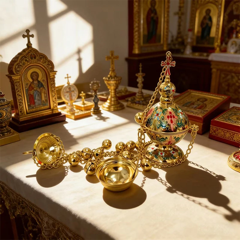 Gold Plated Catholic Orthodox Hanging Censer with Colorful Enamel Floral Patterns and Bells for Church Home Altar Devotion Gift
Gold Plated Catholic Orthodox Hanging Censer with Colorful Enamel Floral Patterns and Bells for Church Home Altar Devotion Gift