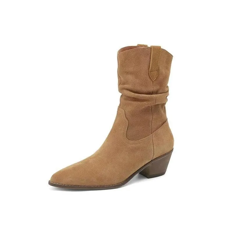 Brown Ort Boots Women's Chunky Heel Mid-Calf Booties Fall Winter Fashion Boots Korean Round Toe Velvet Leather
Brown Ort Boots Women's Chunky Heel Mid-Calf Booties Fall Winter Fashion Boots Korean Round Toe Velvet Leather