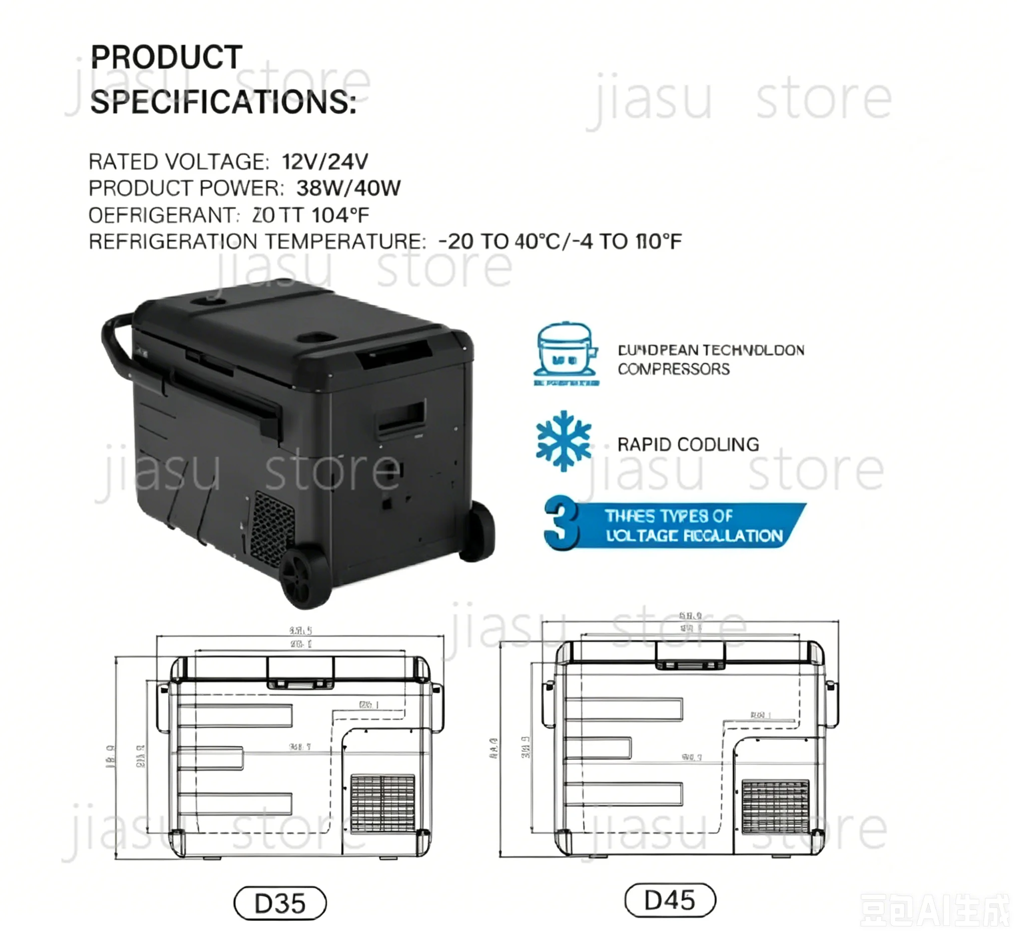 35L Smart Power-off Ultra-large Capacity Portable with Pull Handle Compressor Car Refrigerator
35L Smart Power-off Ultra-large Capacity Portable with Pull Handle Compressor Car Refrigerator