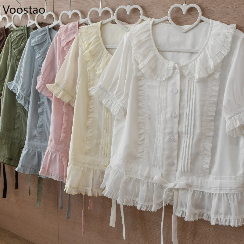 Japanese Vintage Sweet Lolita Style Shirts Women Kawaii Lace Peter Pan Collar Blouses Female Elegant Puff Sleeve Blusas Mujer
Japanese Vintage Sweet Lolita Style Shirts Women Kawaii Lace Peter Pan Collar Blouses Female Elegant Puff Sleeve Blusas Mujer