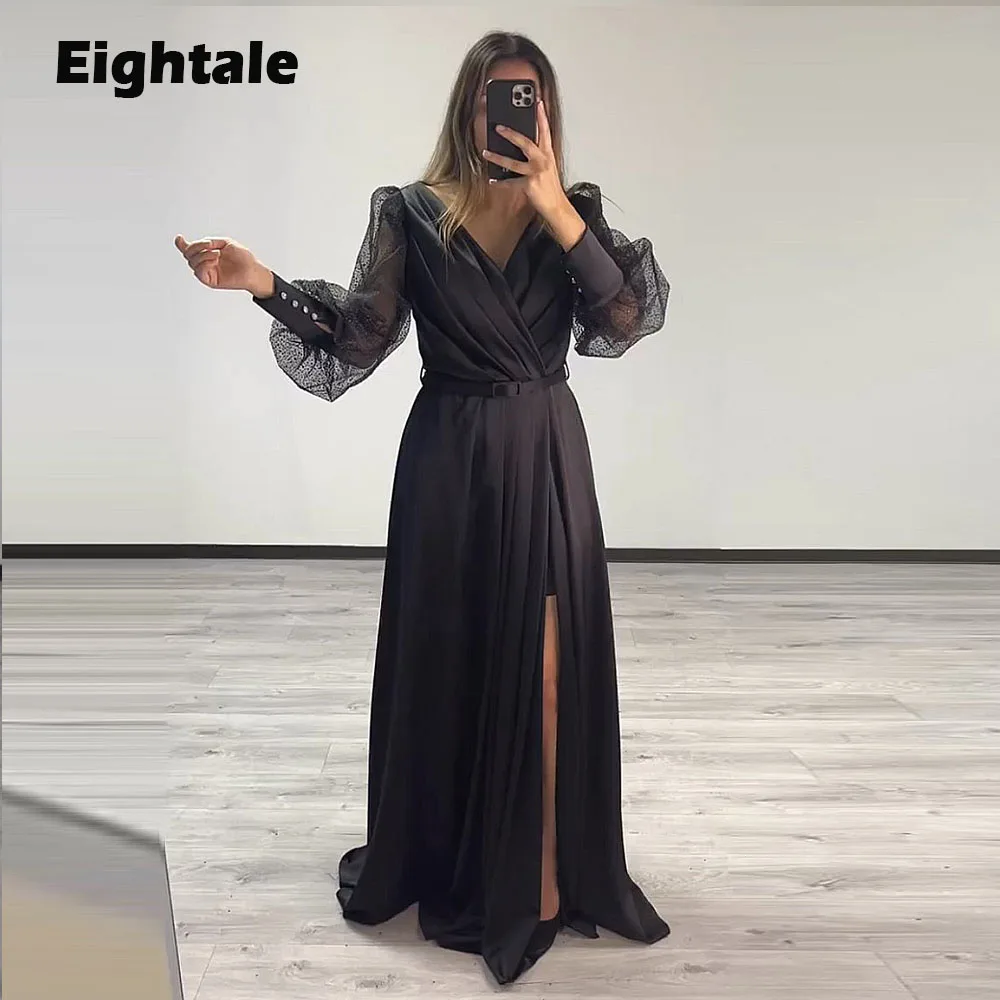 Eightale Black Evening Dress for Wedding Party V-Neck A-Line Formal Occasions Satin Prom Gowns robe de soirée femme
Eightale Black Evening Dress for Wedding Party V-Neck A-Line Formal Occasions Satin Prom Gowns robe de soirée femme