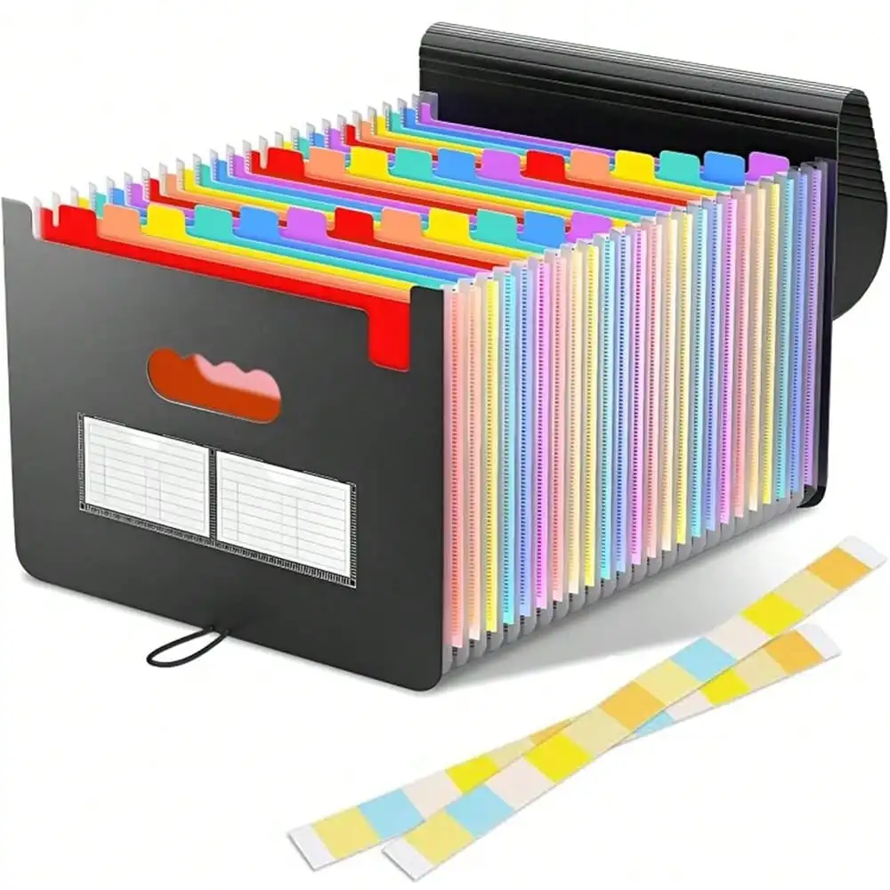 Expanding Accordion File Organizer 24 Pockets, KXF Portable Expandable Document Holder With Lid Office A4 Desk Storage Expander Filing Folders Accordion File-Organizer Rainbow Color Stand
Expanding Accordion File Organizer 24 Pockets, KXF Portable Expandable Document Holder With Lid Office A4 Desk Storage Expander Filing Folders Accordion File-Organizer Rainbow Color Stand