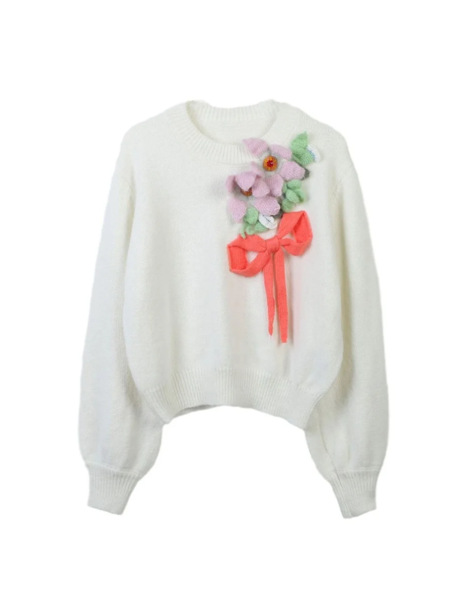 Осенне-зимний новый женский пуловер с длинными рукавами и круглым вырезом с цветком, свободный темпераментный модный вязаный топ из мохера
Осенне-зимний новый женский пуловер с длинными рукавами и круглым вырезом с цветком, свободный темпераментный модный вязаный топ из мохера