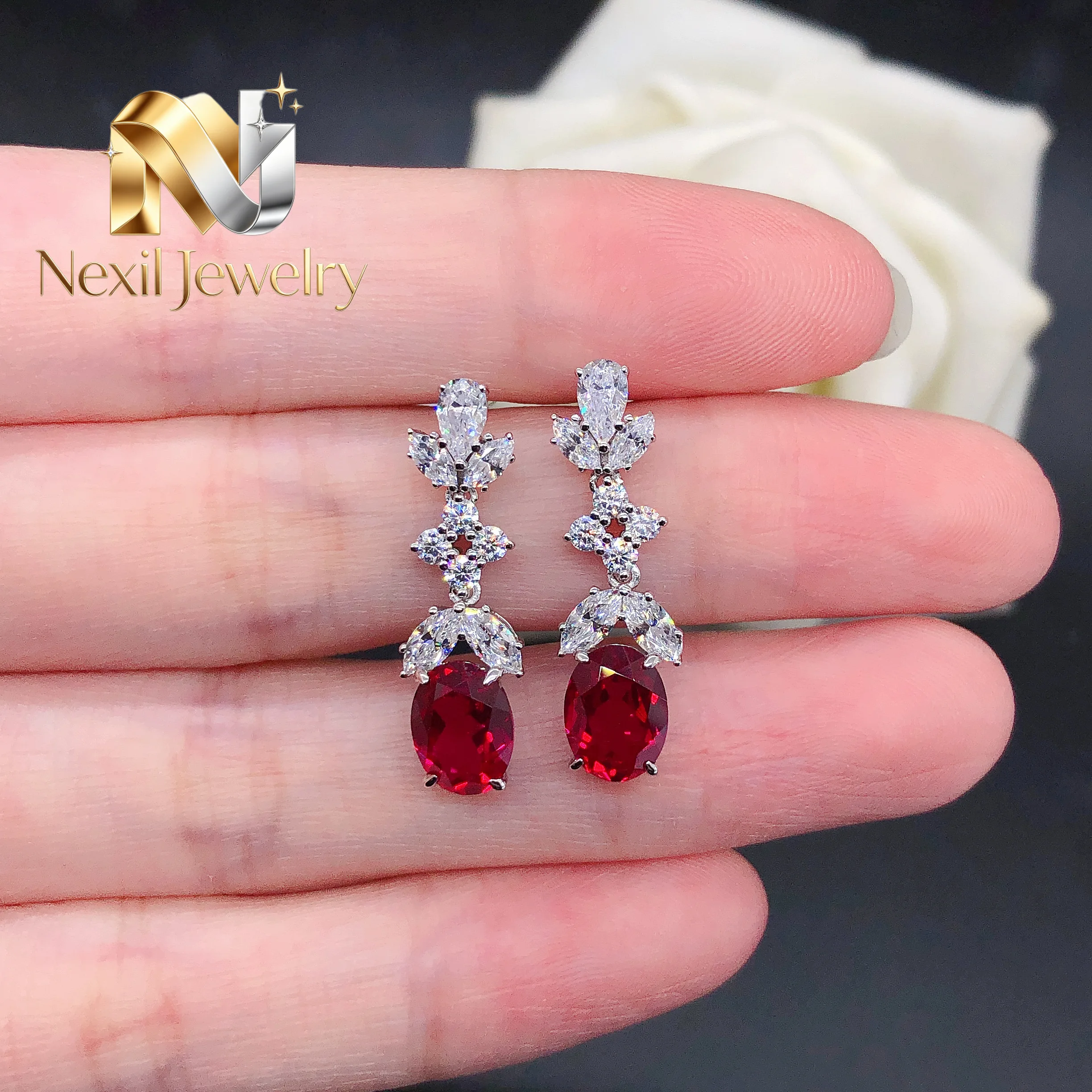 Nexil Jewelry 18K White Gold 1.5Ct 6X8mm each Oval Shape Sapphire&Ruby Earrings Lab Gemstone Drop Dangle Earrings E070
Nexil Jewelry 18K White Gold 1.5Ct 6X8mm each Oval Shape Sapphire&Ruby Earrings Lab Gemstone Drop Dangle Earrings E070