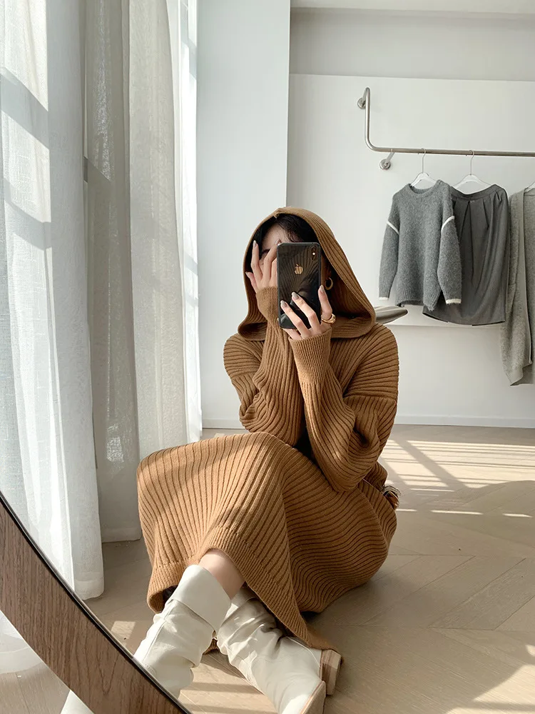 2024 Autumn/Winter Hooded Knitted Dress New Medium Long Casual Sweater Skirt Long-sleeved Straight Dress
2024 Autumn/Winter Hooded Knitted Dress New Medium Long Casual Sweater Skirt Long-sleeved Straight Dress
