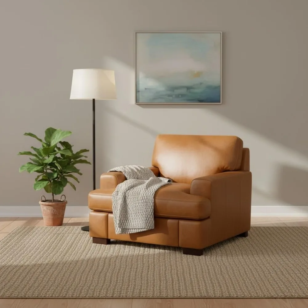 Genuine Leather Accent Chair – Goose Feather Cushion Filling, Square Arm Design, Sturdy Block Legs – Luxurious Single
Genuine Leather Accent Chair – Goose Feather Cushion Filling, Square Arm Design, Sturdy Block Legs – Luxurious Single