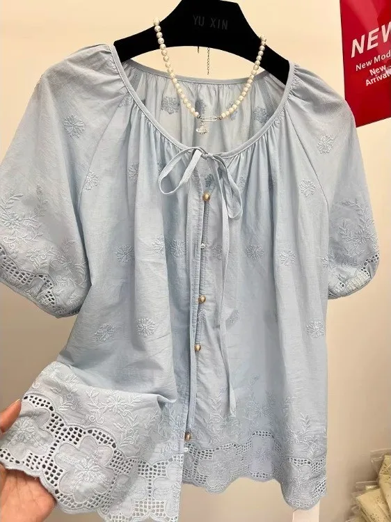Fashionable Loose Women's Shirt Summer 2026 Cotton Blend Pleated Belted Slimming Trendy Top Age-Defying Versatile Short Sleeve
Fashionable Loose Women's Shirt Summer 2026 Cotton Blend Pleated Belted Slimming Trendy Top Age-Defying Versatile Short Sleeve