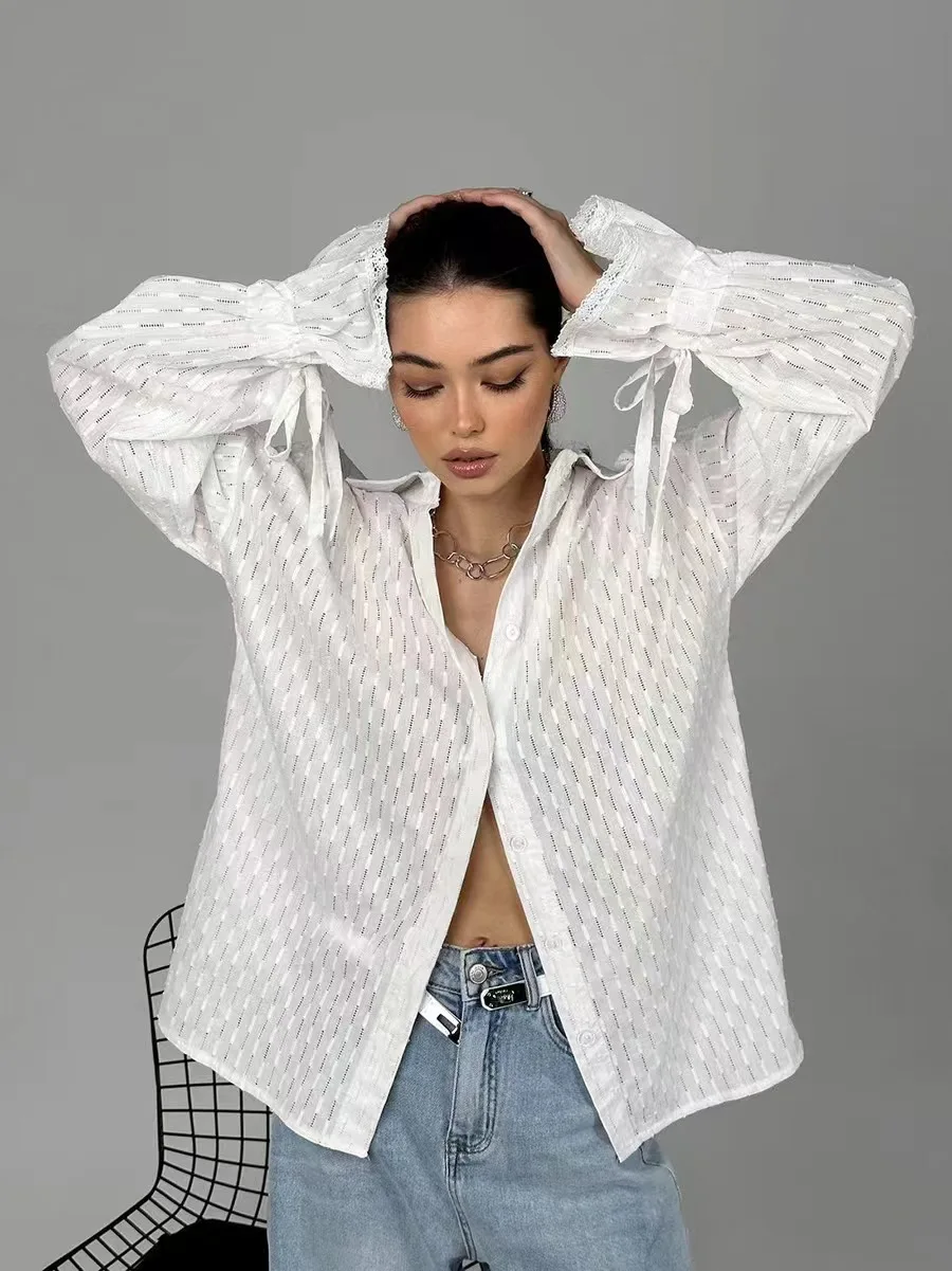 Ele Embroidered Sexy Collar Flared Sve irt with Bow Pure Color Long Sve Busin Casual Mid-Length Button-Down
Ele Embroidered Sexy Collar Flared Sve irt with Bow Pure Color Long Sve Busin Casual Mid-Length Button-Down