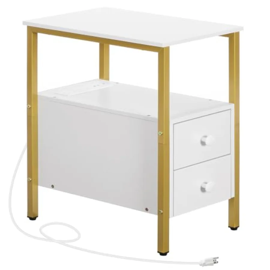 Narrow End Table with Charging Station 2 Drawers USB Port Power Outlets Gold and White for Small Spaces Living Room Bedroom Sta
Narrow End Table with Charging Station 2 Drawers USB Port Power Outlets Gold and White for Small Spaces Living Room Bedroom Sta