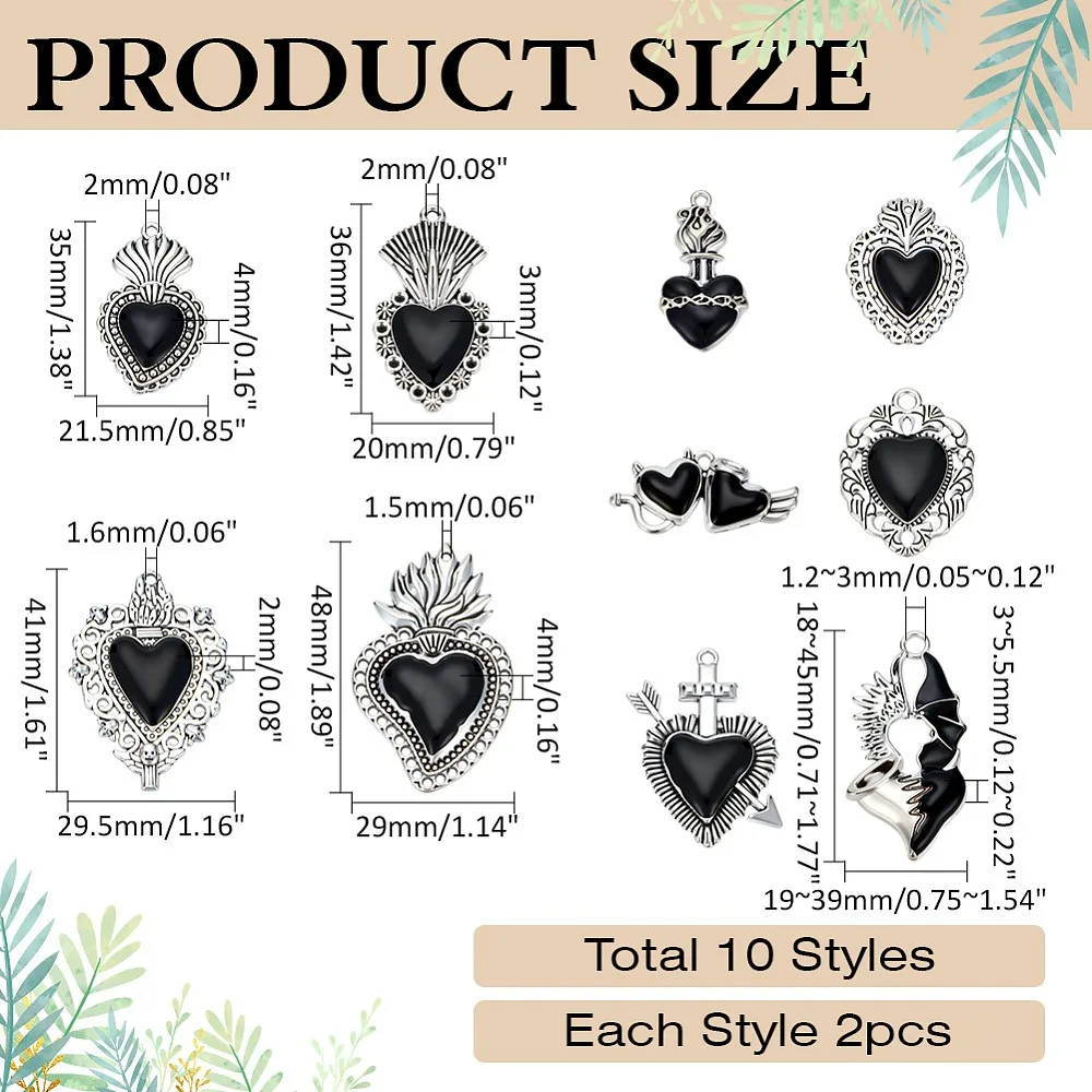 20Pcs 10 Sytyles Alloy Enamel Pendants Silver Heart Charm Black 18~45x19~39x3~5.5mm Hole: 1.2~3mm 2pcs/style
20Pcs 10 Sytyles Alloy Enamel Pendants Silver Heart Charm Black 18~45x19~39x3~5.5mm Hole: 1.2~3mm 2pcs/style